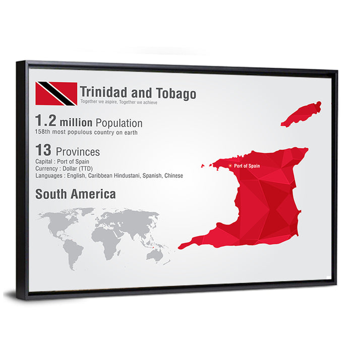 Trinidad and Tobago Map Wall Art as a framed canvas