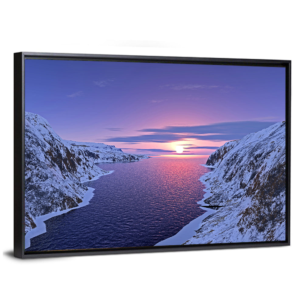 Snow-capped Mountain Fjord Sunset Wall Art