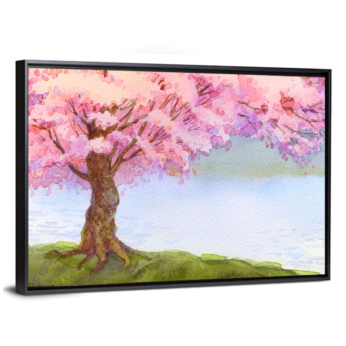 Flowering Pink Tree Wall Art as a framed canvas