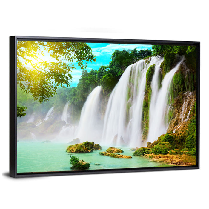 Sunlit Ban Gioc Waterfall Wall Art as a framed canvas