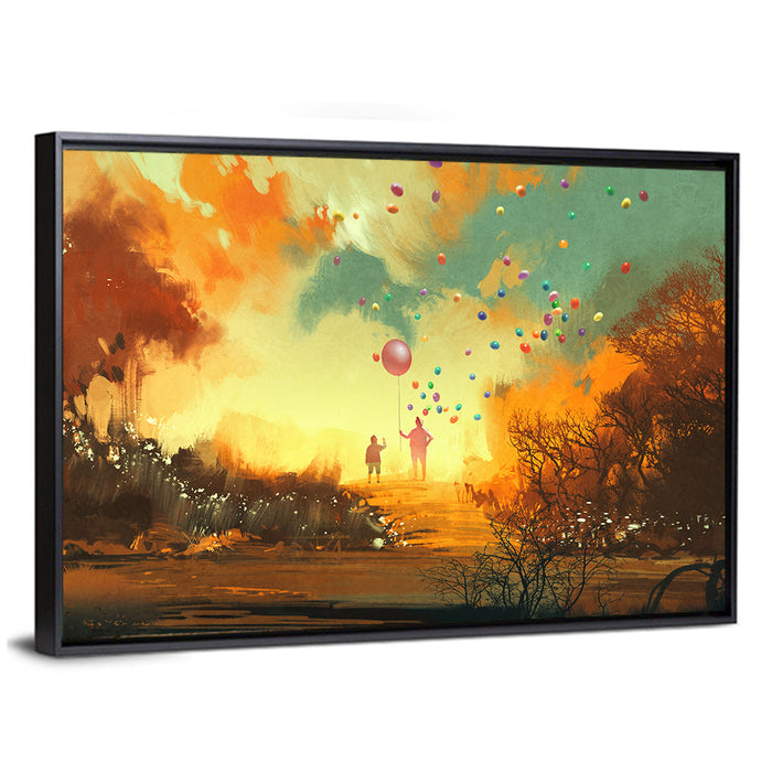 Magician Holding Balloon Wall Art as a framed canvas