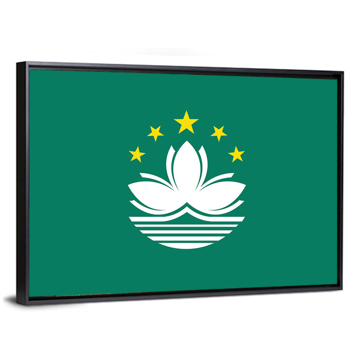 Macau Flag Emblem Wall Art as a framed canvas