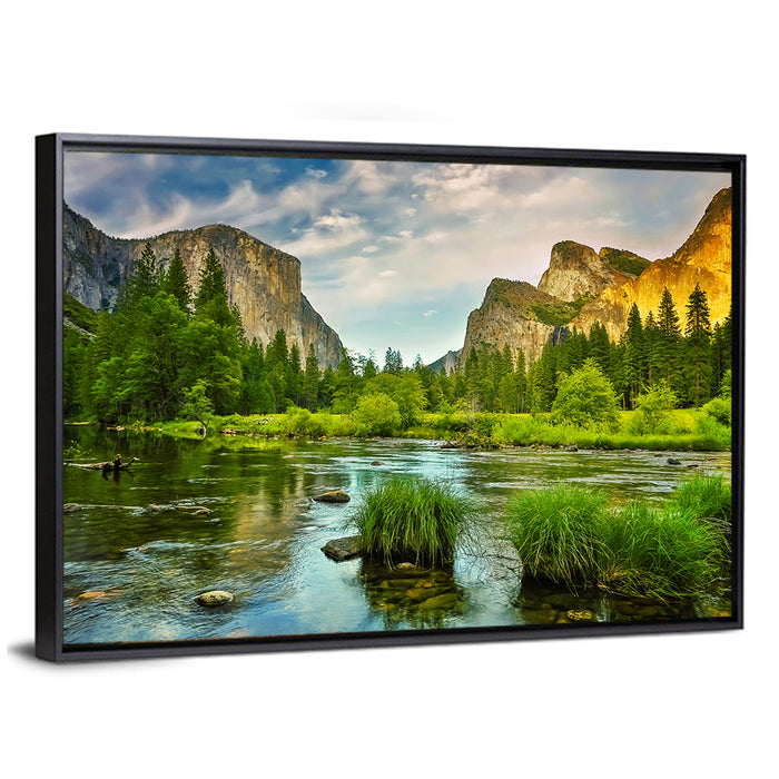 Yosemite Valley River Wall Art as a framed canvas