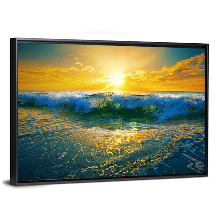 Breaking Wave at Sunrise Wall Art as a framed canvas