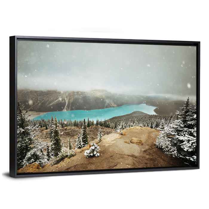 Peyto Lake in Winter Wall Art as a framed canvas