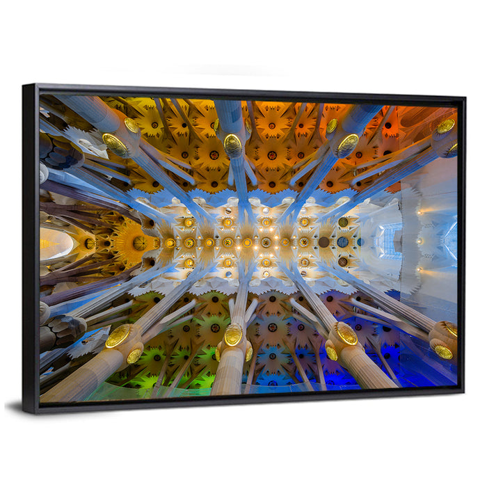 Sagrada Familia Interior Ceiling Wall Art as a framed canvas
