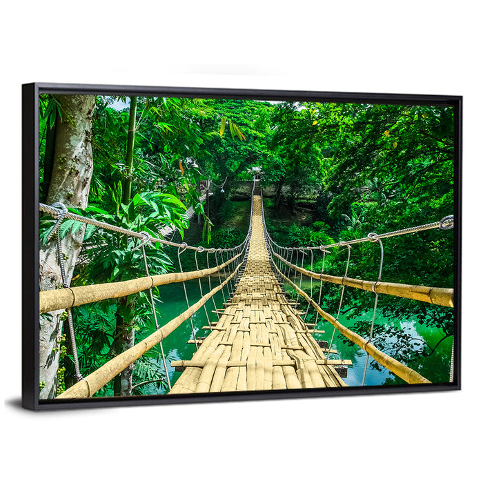Bamboo Pedestrian Bridge Wall Art as a framed canvas