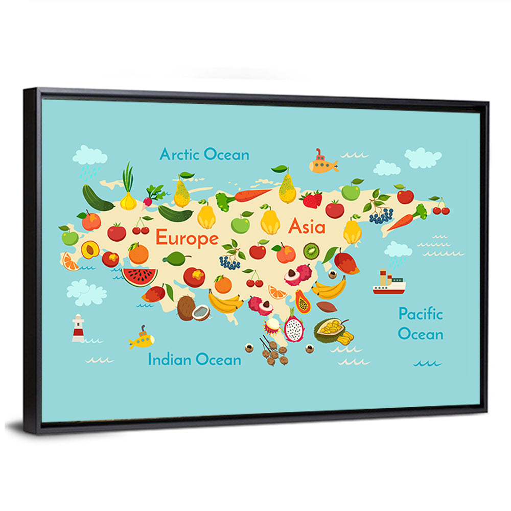 Illustrated Fruit World Map Wall Art