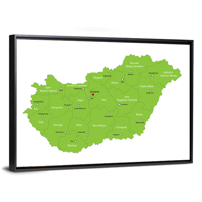 Hungary Administrative Map Wall Art as a framed canvas