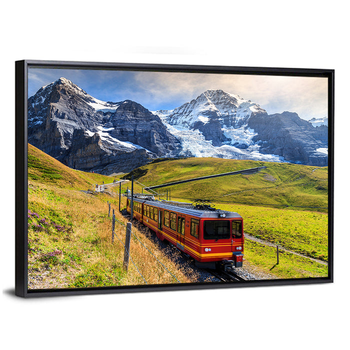 Grindelwald Red Mountain Train Wall Art as a framed canvas