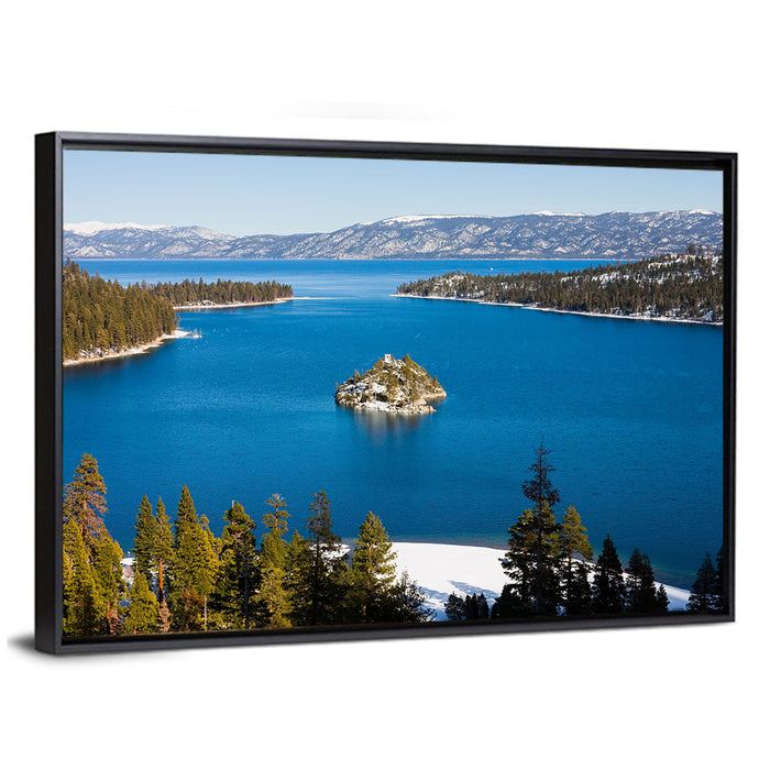 Emerald Bay Winter View Wall Art as a framed canvas