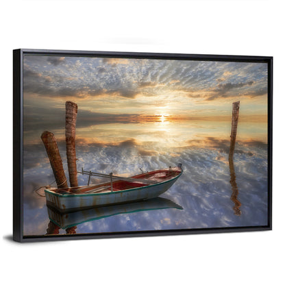 Old Lonely Boat In Lake Wall Art