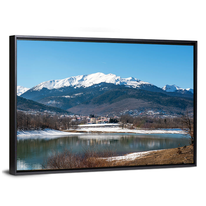 Lake Plastira Winter Landscape Wall Art as a framed canvas