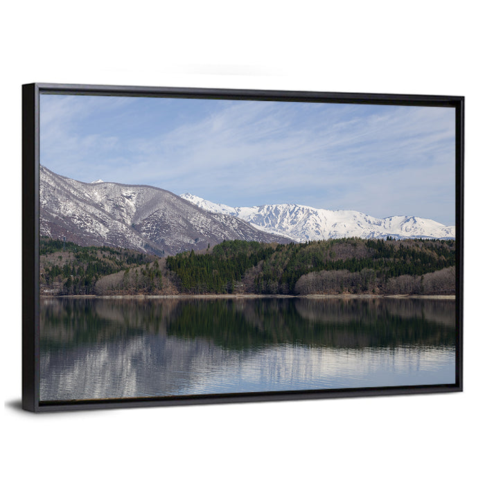 Lake Aoki Mountain Reflection Wall Art as a framed canvas