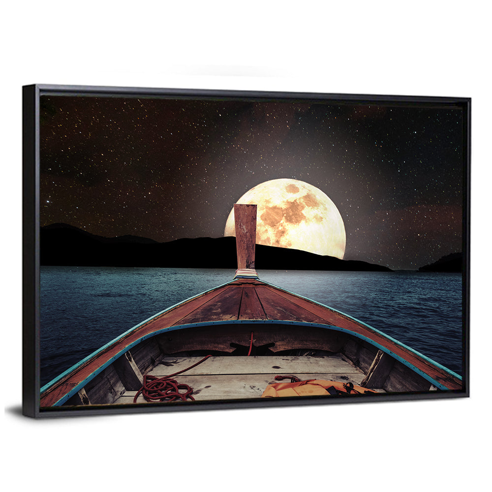 Longtail Boat Under Full Moon Wall Art