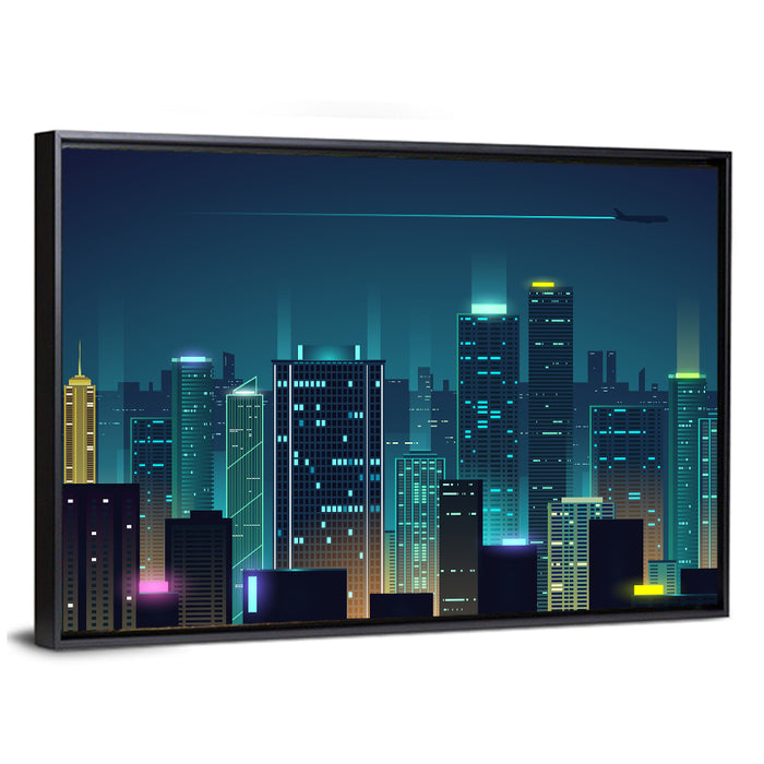 Abstract Night City Skyline Wall Art as a framed canvas