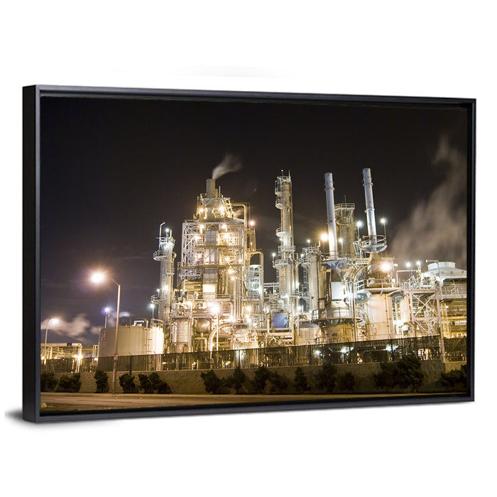Industrial Refinery Nightscape Wall Art as a framed canvas