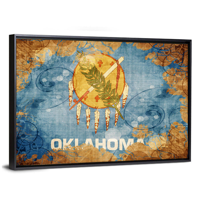 Vintage Oklahoma Flag Wall Art as a framed canvas