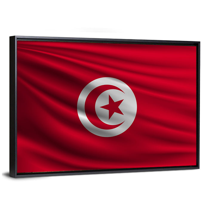 Tunisia Flag with Crescent and Star Wall Art as a framed canvas