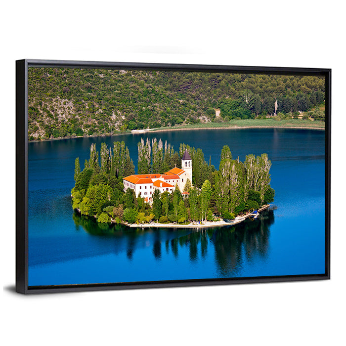 Visovac Monastery on Lake Krka Wall Art as a framed canvas