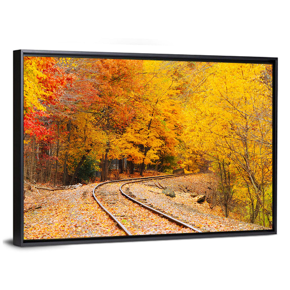 Curving Railroad Through Autumn Forest Wall Art