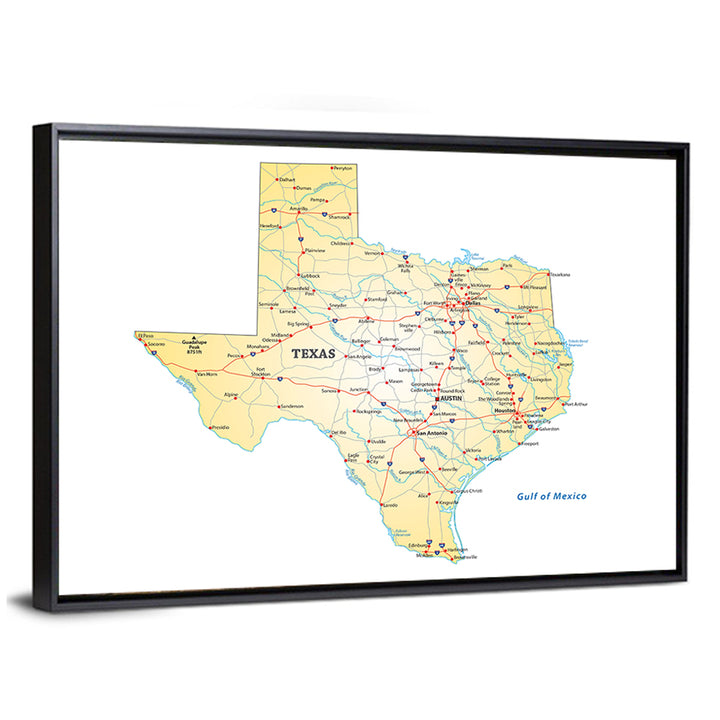 Texas Road Map Illustration Wall Art
