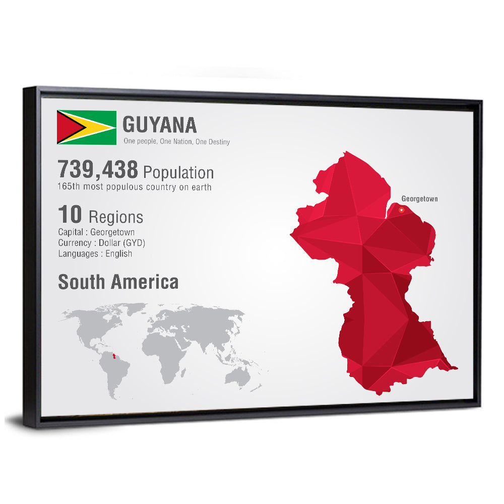 Guyana Low-poly Map Infographic Wall Art