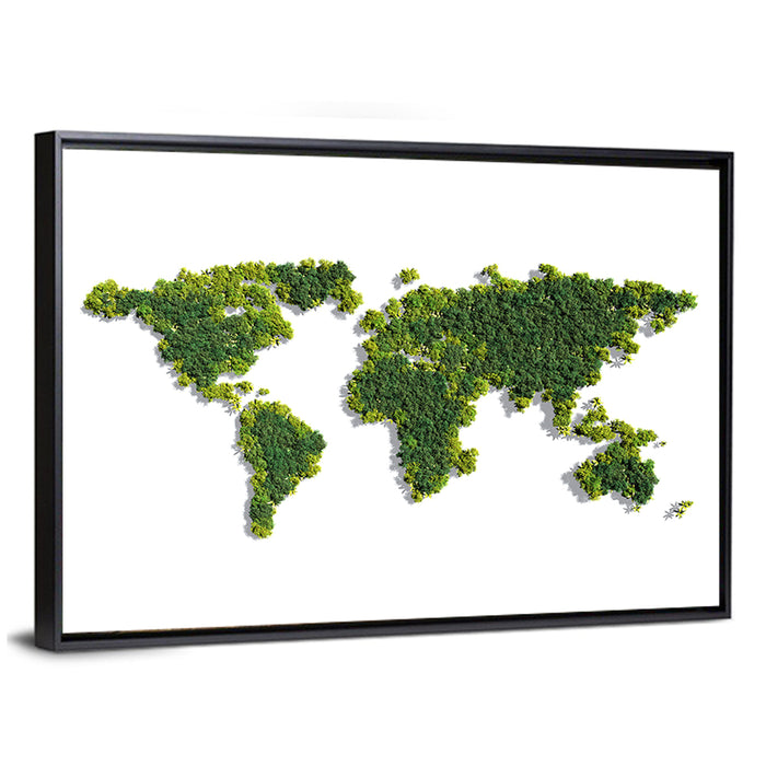 Forest Canopy World Map Wall Art as a framed canvas