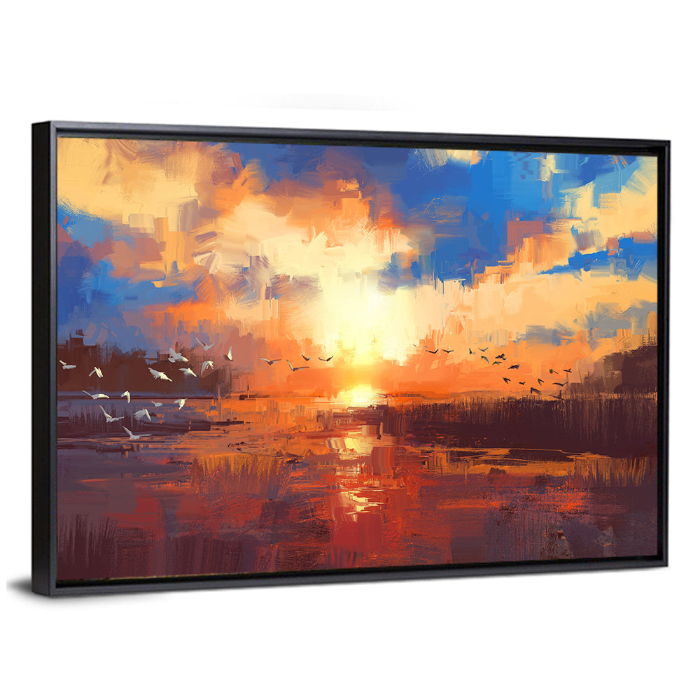 Golden Sunset Over Lake Wall Art