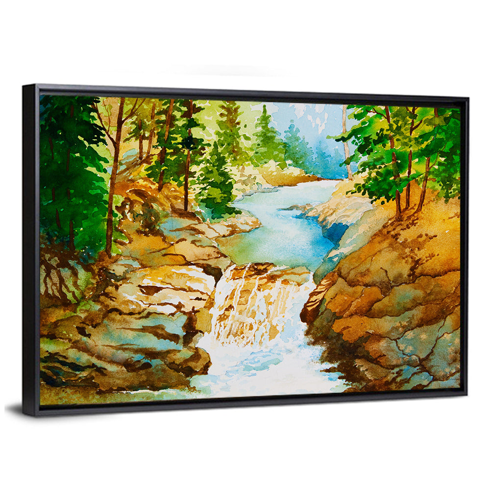 Mossy Forest Waterfall Wall Art
