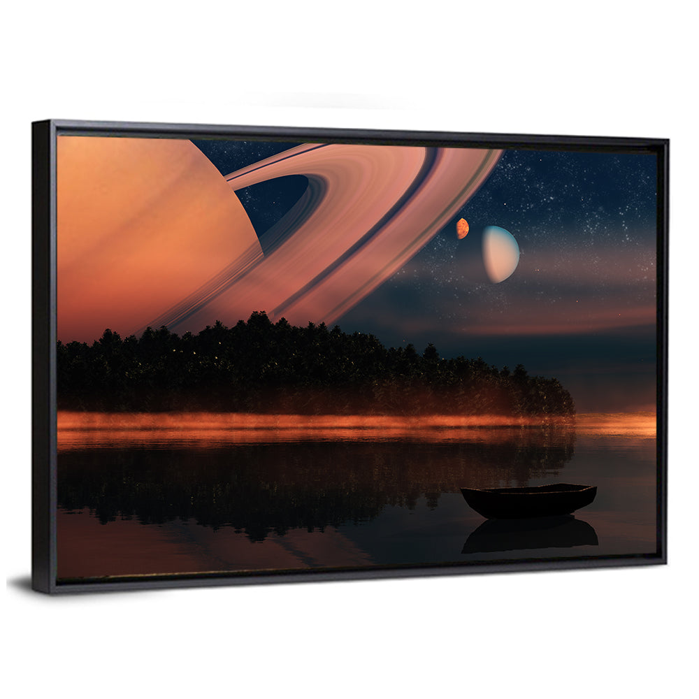 Ringed Planet Over Alien Lake Wall Art