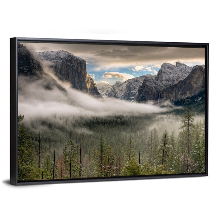 Misty Yosemite Valley Wall Art as a framed canvas