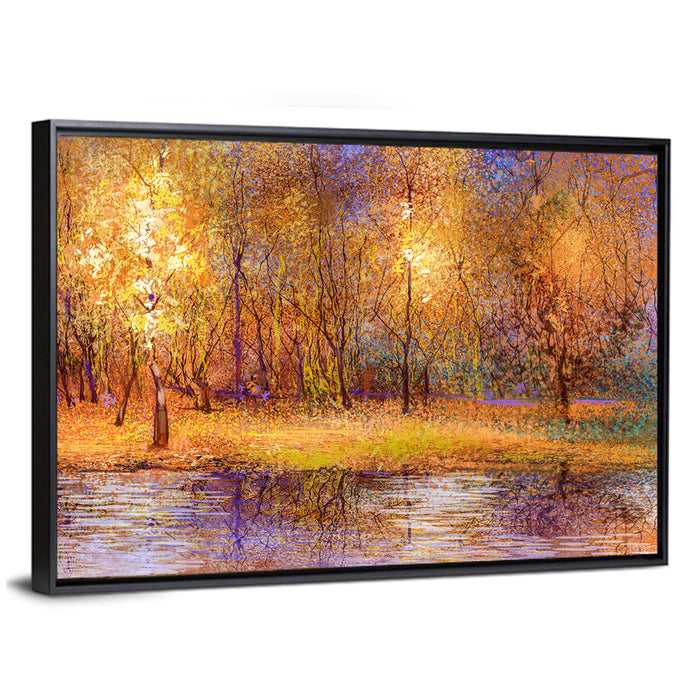 Autumn Lake Reflection Wall Art as a framed canvas