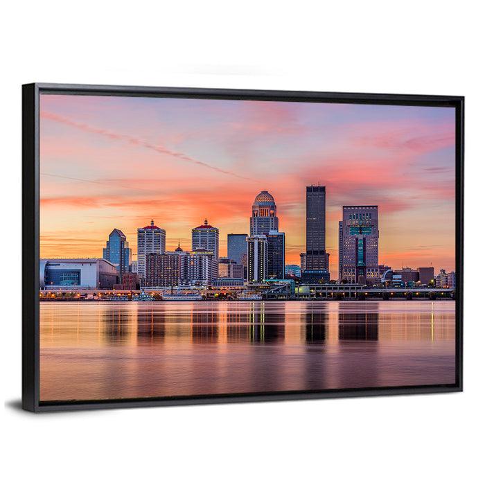 Louisville Skyline at Sunset Wall Art as a framed canvas