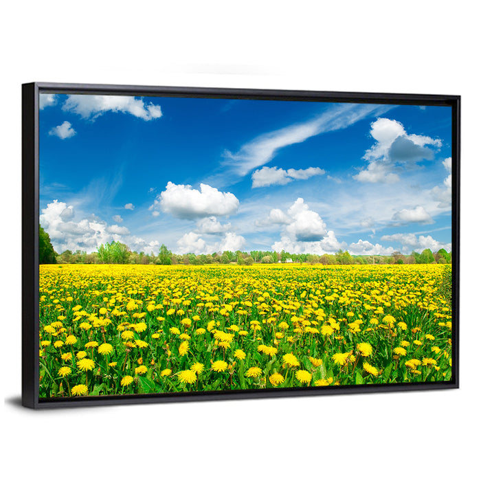 Yellow Dandelion Meadow Wall Art as a framed canvas