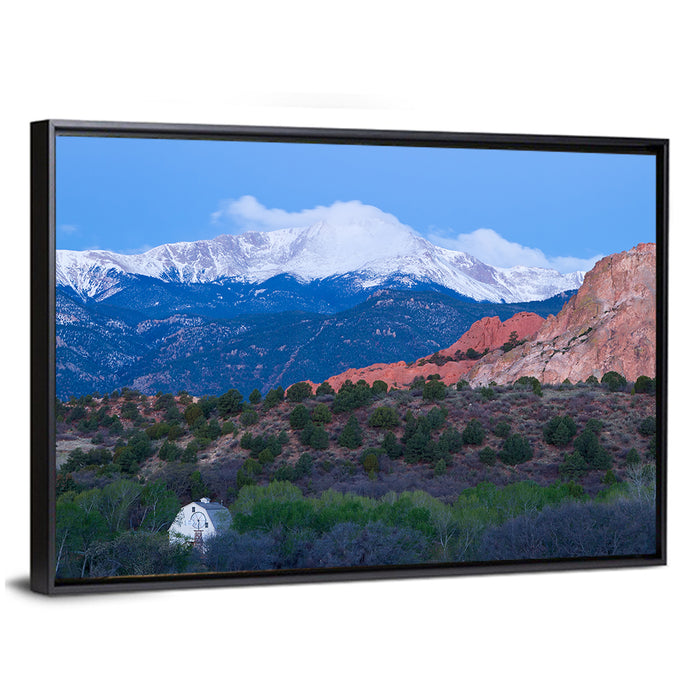 Pikes Peak Mountain Wall Art as a framed canvas
