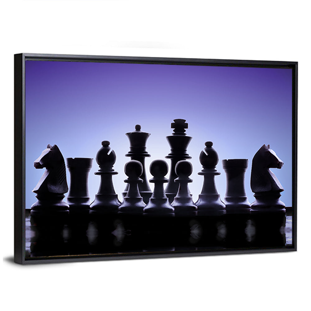 Blue Backlit Chess Pieces Wall Art