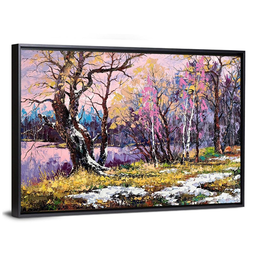 Autumn Lakeshore with Pink Foliage Wall Art