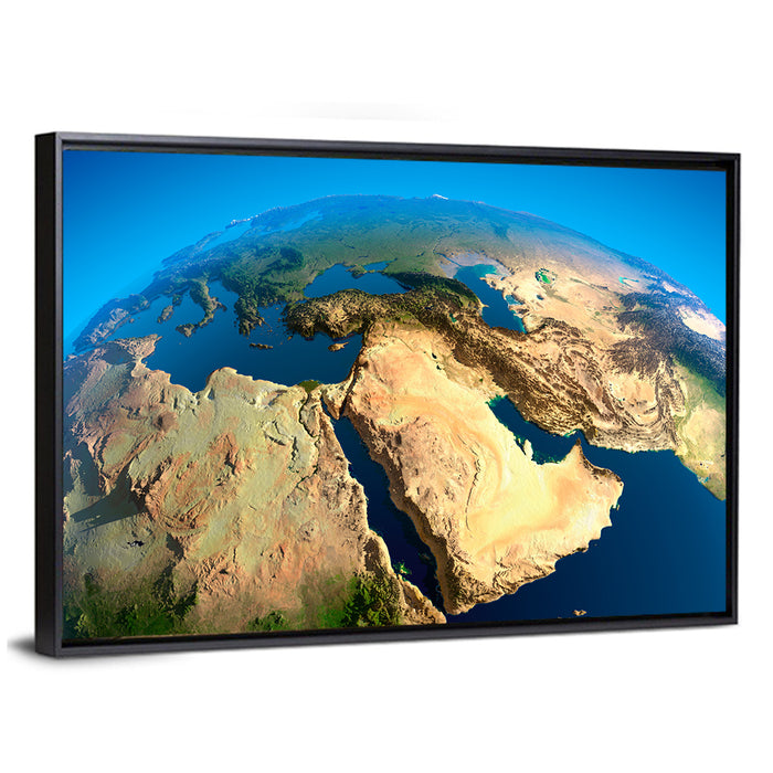 Satellite View of the Middle East Wall Art as a framed canvas