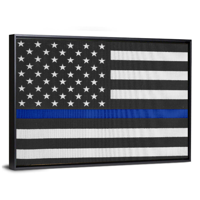 Monochrome American Flag with Blue Stripe Wall Art as a framed canvas