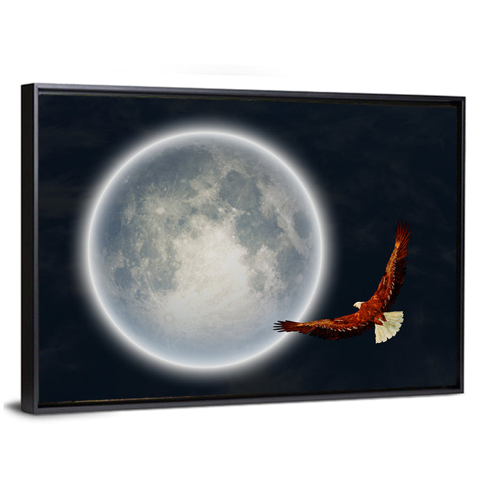 Bald Eagle Moonlight Flight Wall Art as a framed canvas