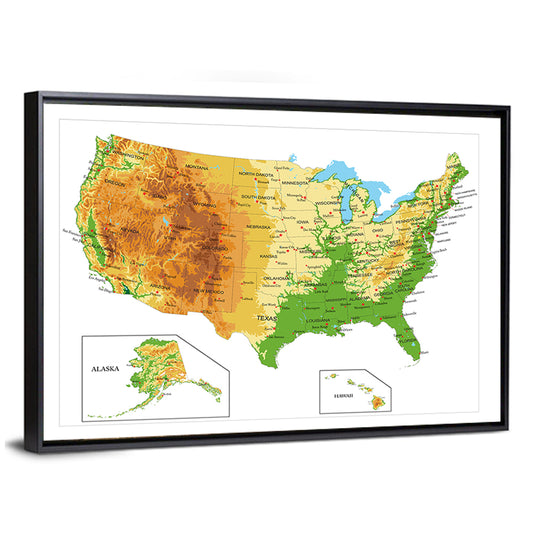 USA Physical Map Wall Art