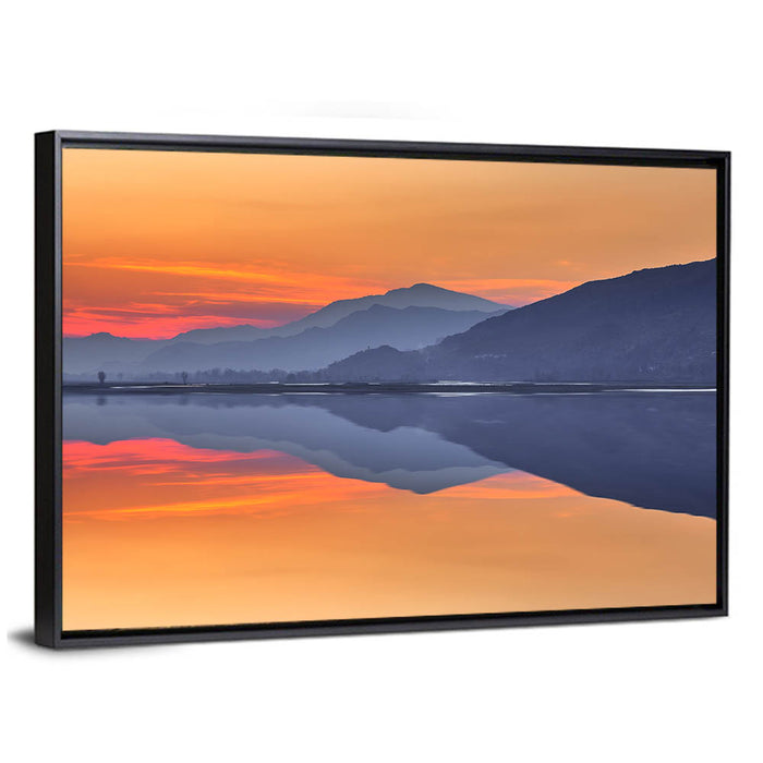 Swat River Sunset Reflection Wall Art as a framed canvas