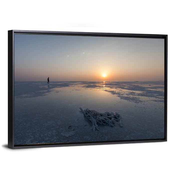 Danakil Desert Sunrise Over Lake Assal Wall Art as a framed canvas