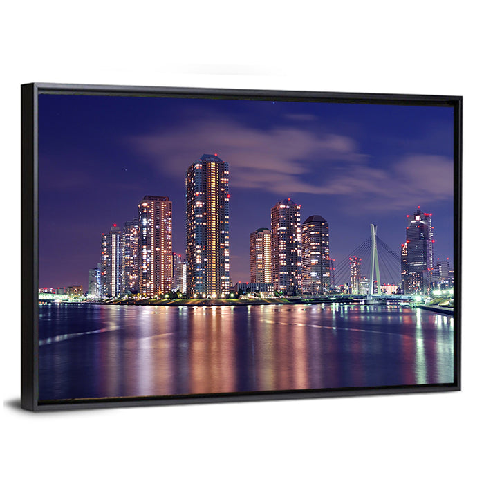Tokyo Night Skyline Wall Art as a framed canvas