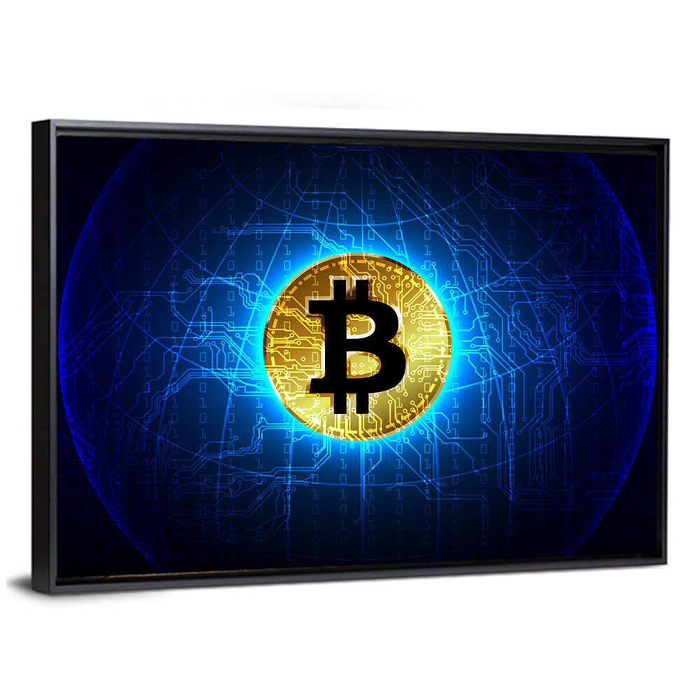 Golden Bitcoin Globe Wall Art
