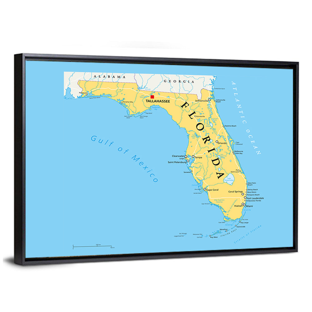 Florida Political Map, Blue and Yellow Wall Art