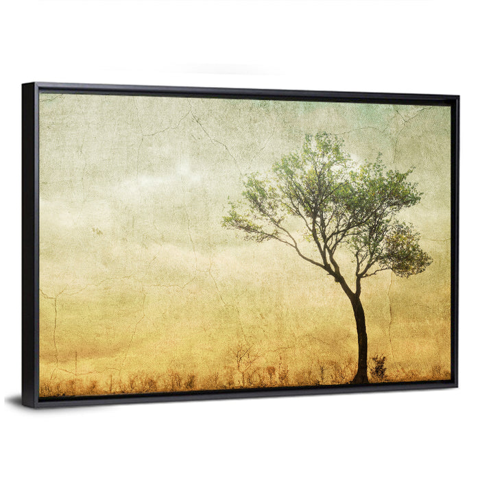Surreal Tree with Cracked Paint Texture Wall Art as a framed canvas