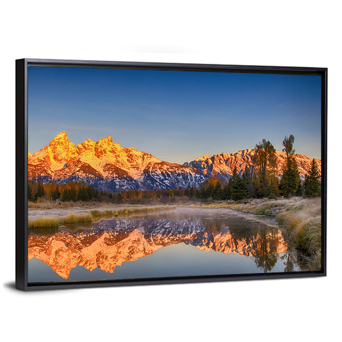 Grand Teton Sunrise Reflection Wall Art as a framed canvas