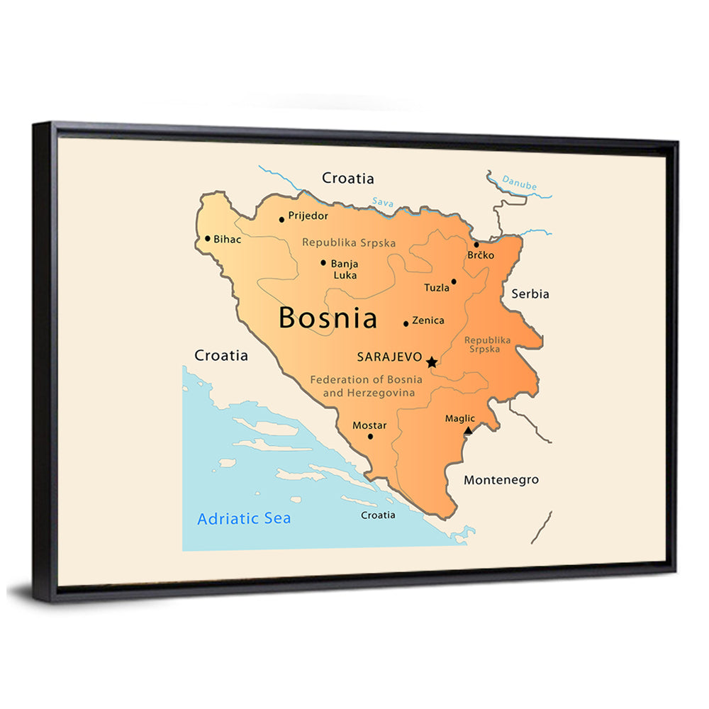 Map of Bosnia and Herzegovina Wall Art